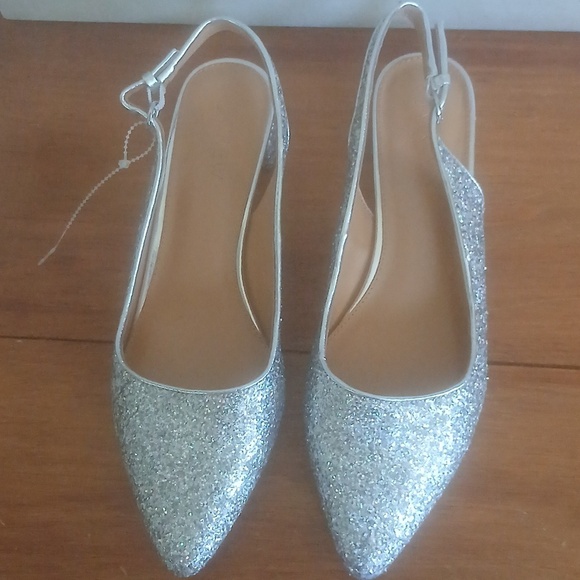 J. Crew Shoes - J.Crew Sparkle Glitter Silver Slingback Flats SZ 7M. New Without Box